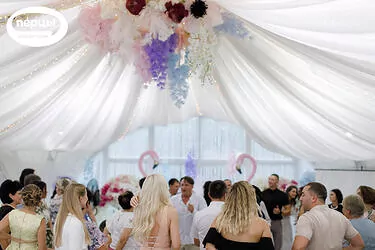 гости танцует на свадьбе в шатре 